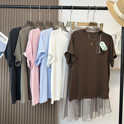 莱赛尔软儒后背中缝圆领短袖T恤