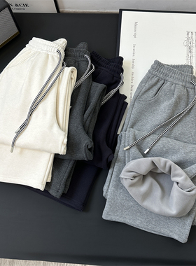 糯糯叽叽绒条棉~！行走的神裤 加绒灰色休闲卫裤女冬直筒阔腿长裤