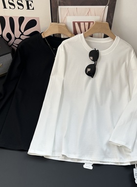 禾柜500+！口碑JING典！亲肤透气简约圆领宽松长袖白色棉T恤女春