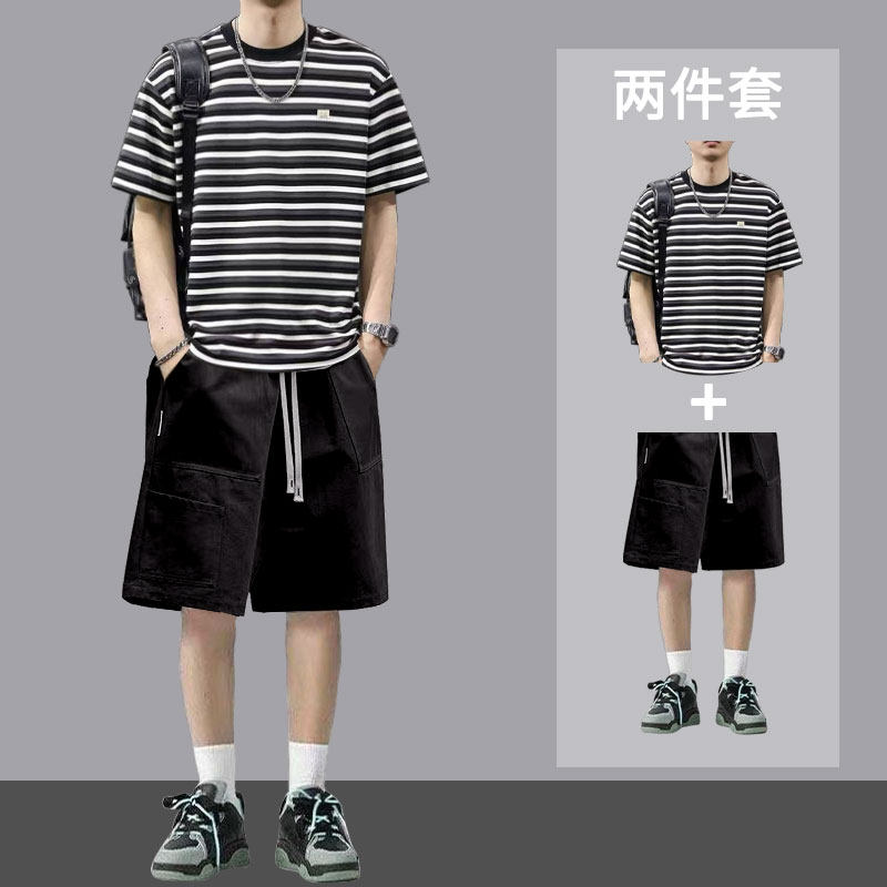 夏季休闲套装男士2025新款加肥加大码肥佬夏装短袖短裤两件套潮,男装,休闲运动套装,淘宝优惠券,粉丝福利购,淘宝优惠卷