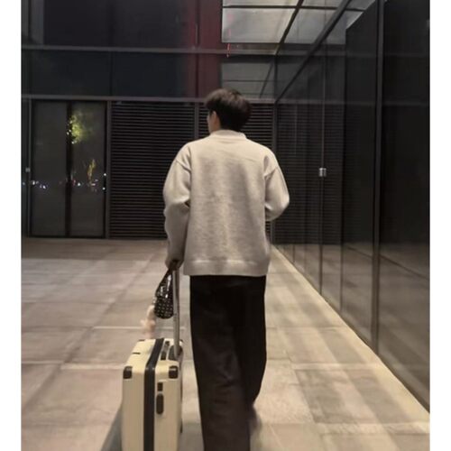 入秋穿搭浅灰色翻领毛衣人夫感穿搭男ZZYT衣服潮流百搭针织衫上衣