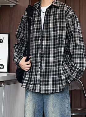 逆哲C5070秋装新款格子衬衫男士衬衣外套休闲大码宽松港味上衣