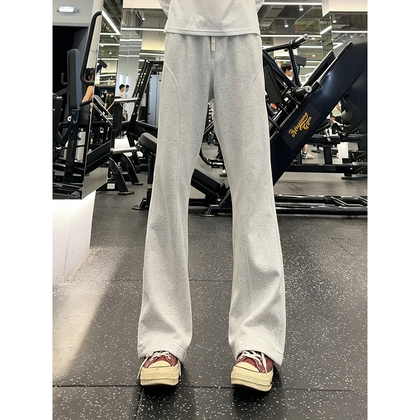 白花灰美式斜切弯刀卫裤男款秋季cleanfit运动裤子重磅直筒微喇裤