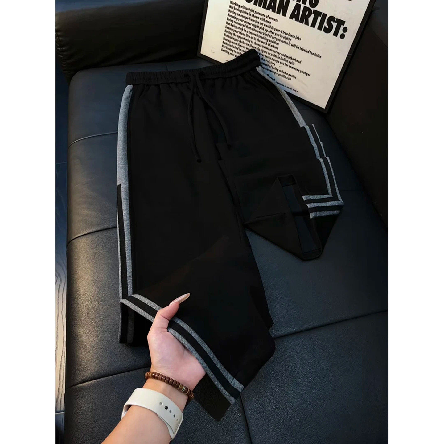 美式三条杠重磅卫裤男款秋季cleanfit垂感运动裤子直筒宽松阔腿裤