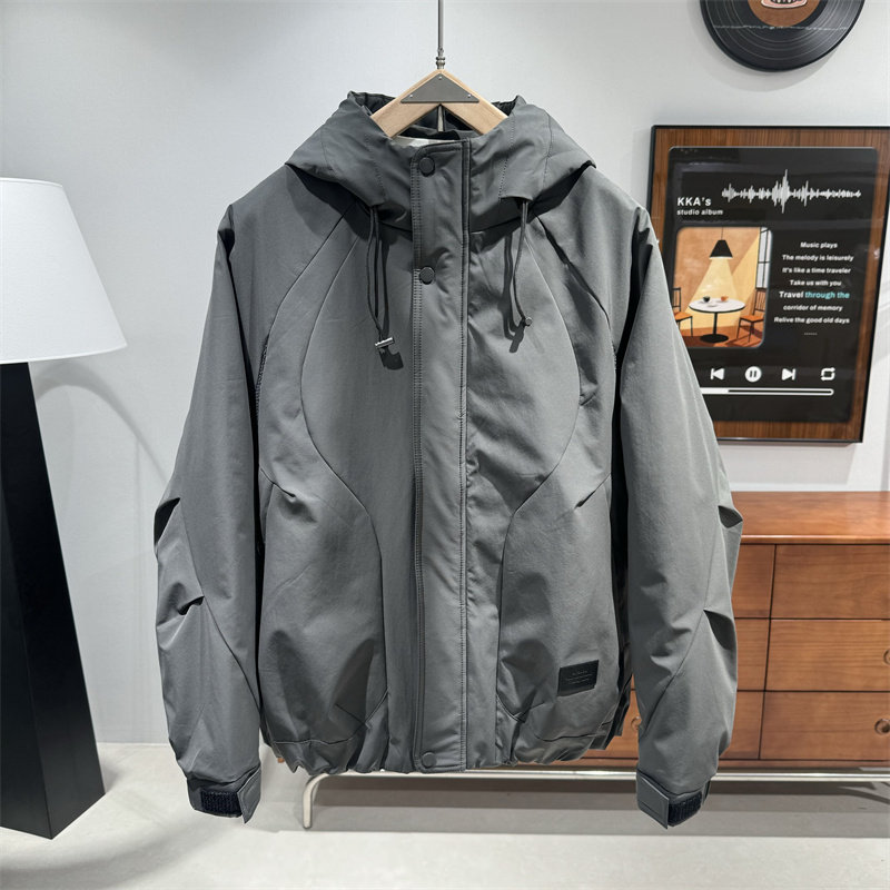 潮流百搭连帽工装棉衣男士秋冬设计感棉服男时尚帅气保暖二棉棉袄