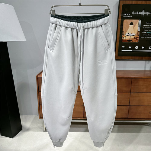 秋冬加绒宽松拉链束脚卫裤