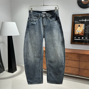 高街痞帅休闲弯刀裤 新款 宽松直筒裤 男2025秋季 潮流水洗做旧牛仔裤