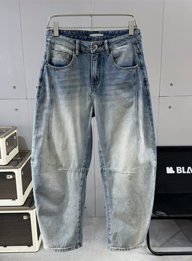 2025春秋新款直筒弯刀裤男立体剪裁宽松阔腿裤高街痞帅水洗牛仔裤