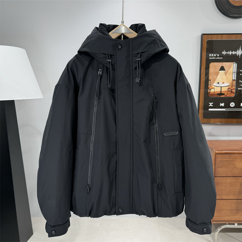 拉链设计加厚保暖羽绒服男冬季潮牌宽松休闲上衣90白鸭绒工装外套