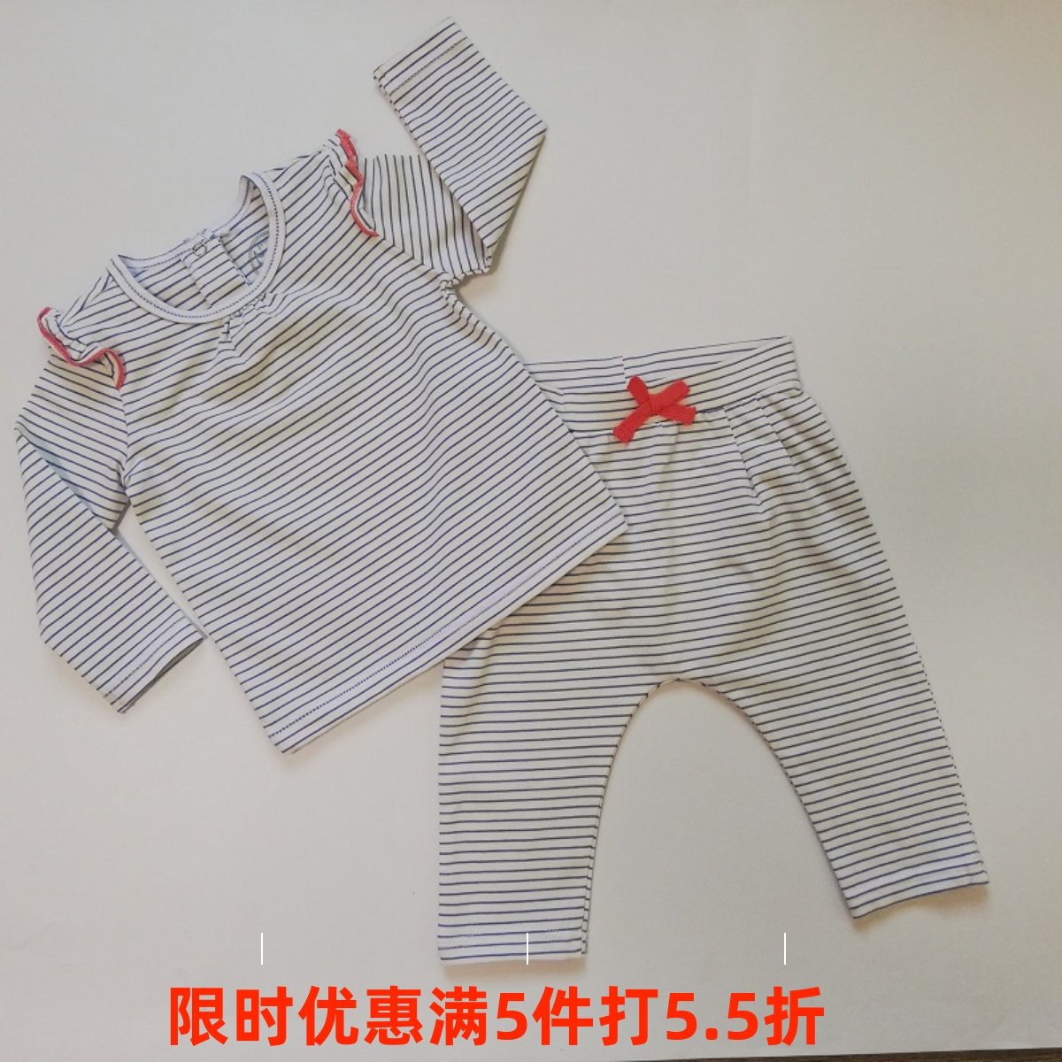 外贸单春秋婴幼儿女童休闲淑女荷叶边T恤+裤子套装  实拍无修图