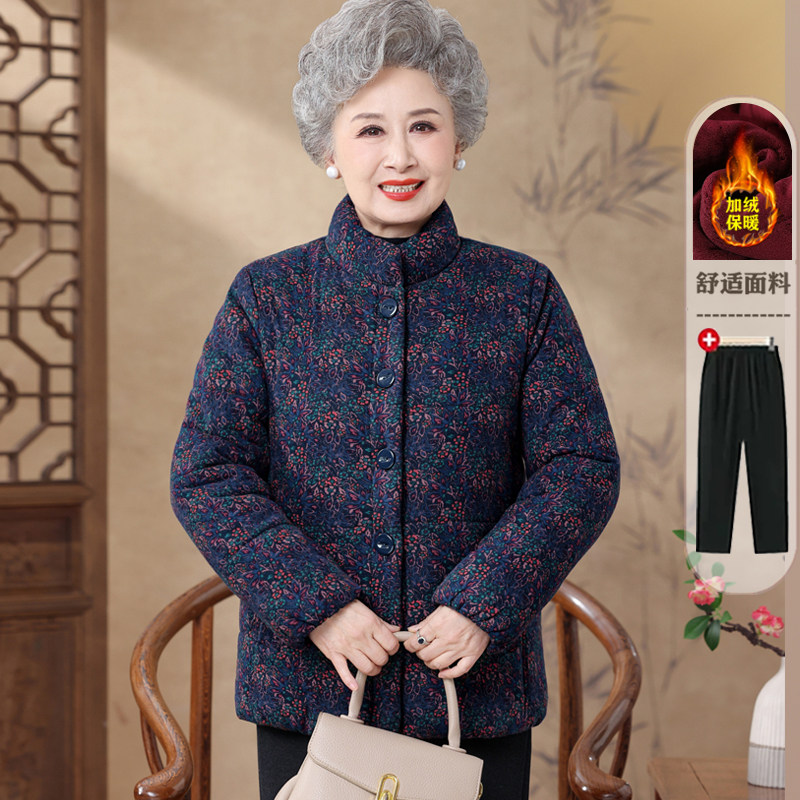 冬季加绒加厚纯棉宽松妈妈棉服