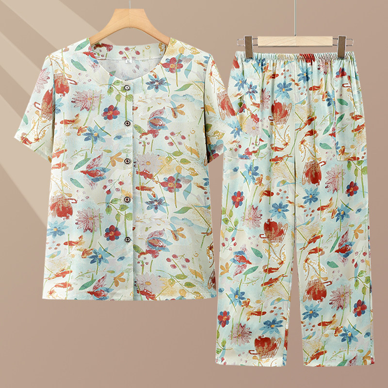 老年人夏装女奶奶两件套居家衣服