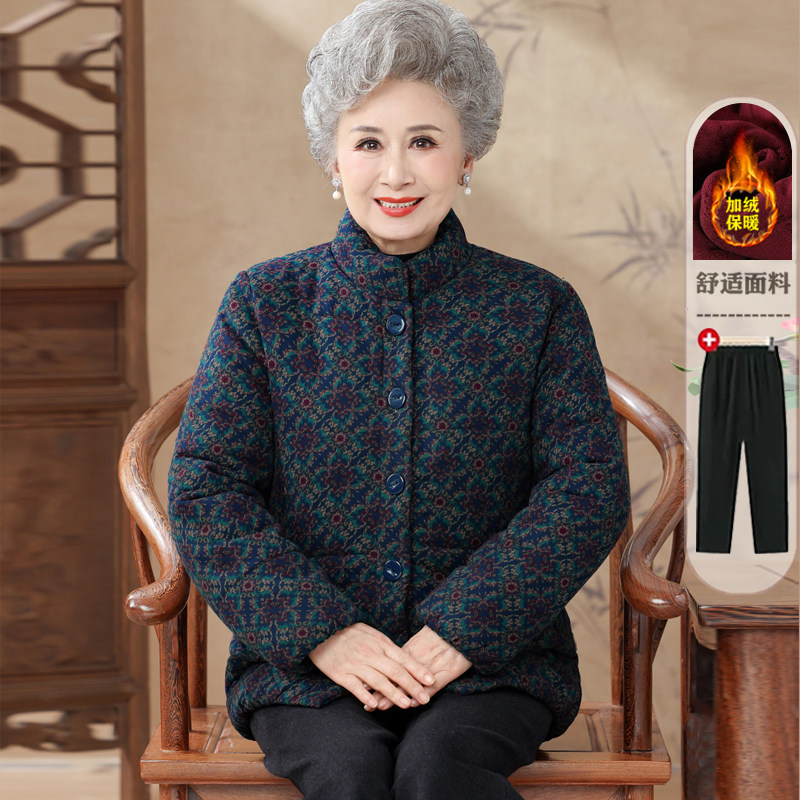 中老年妈妈加厚保暖印花棉服