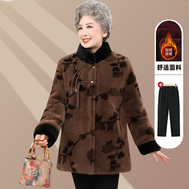 奶奶冬装加绒加厚棉袄中老年人女