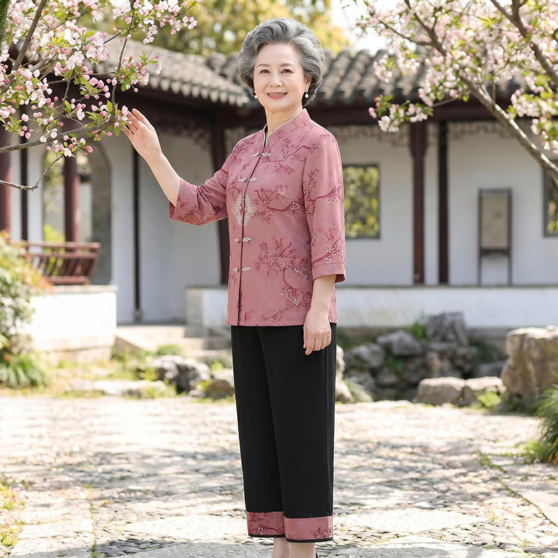 奶奶装夏装套装中老年女装宽松