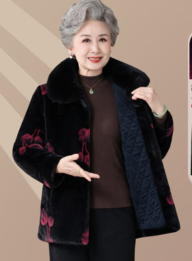 中老年人冬装女奶奶仿皮草大衣