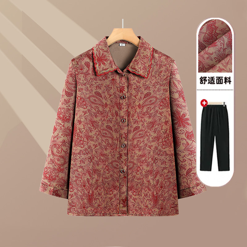 中老年妈妈装奶奶装春秋碎花衬衫
