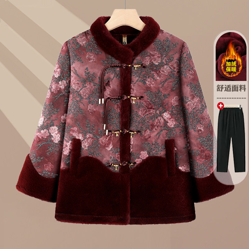 冬季加绒加厚保暖妈妈棉服