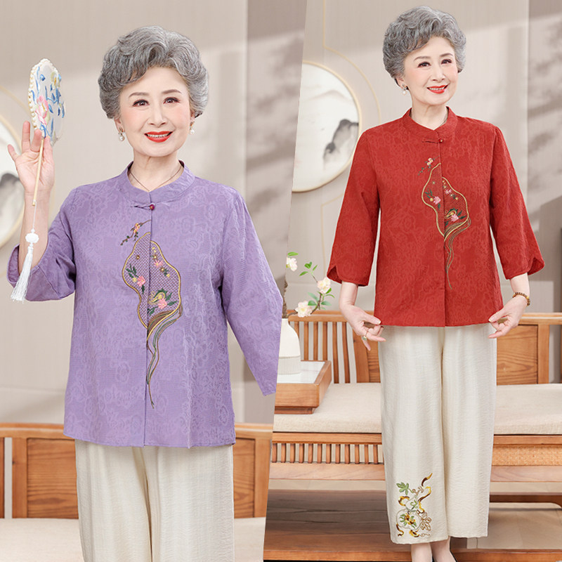 老年妈妈夏季棉布套装衣服宽松