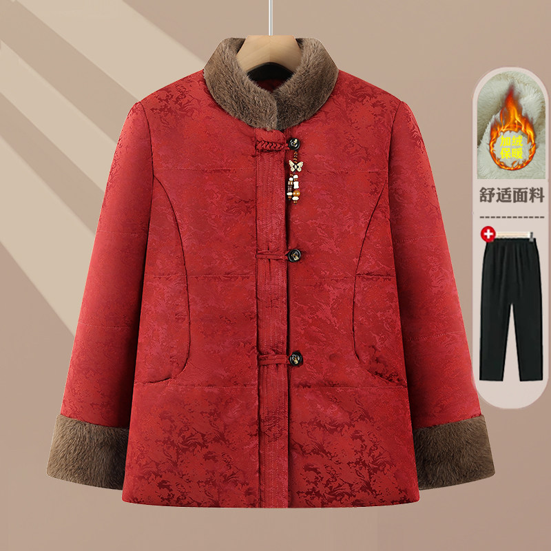 新中式妈妈冬季毛领棉服