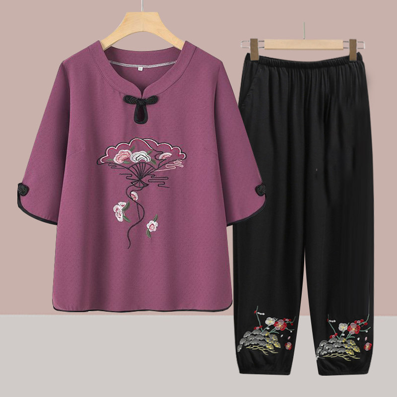 中老年套装女奶奶夏装中袖妈妈款