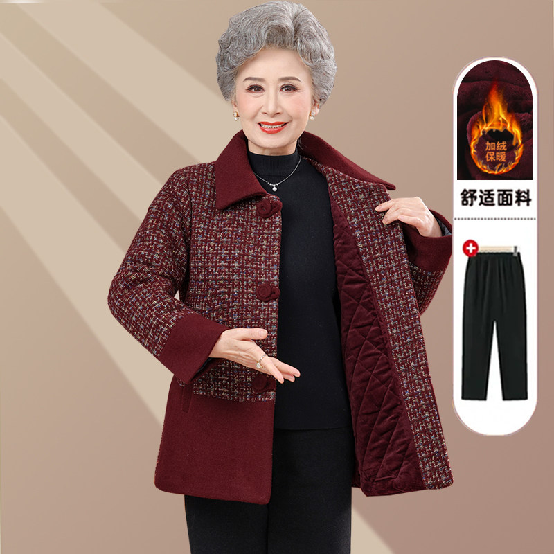 妈妈装时尚新中式毛呢外套女款