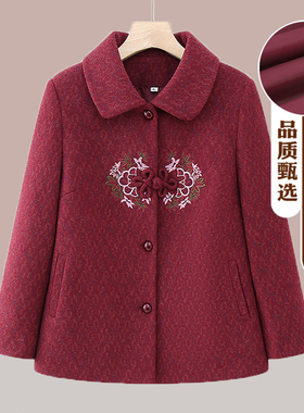 中老年人秋装毛呢外套女妈妈装老太太春秋衣服短款奶奶唐装上衣