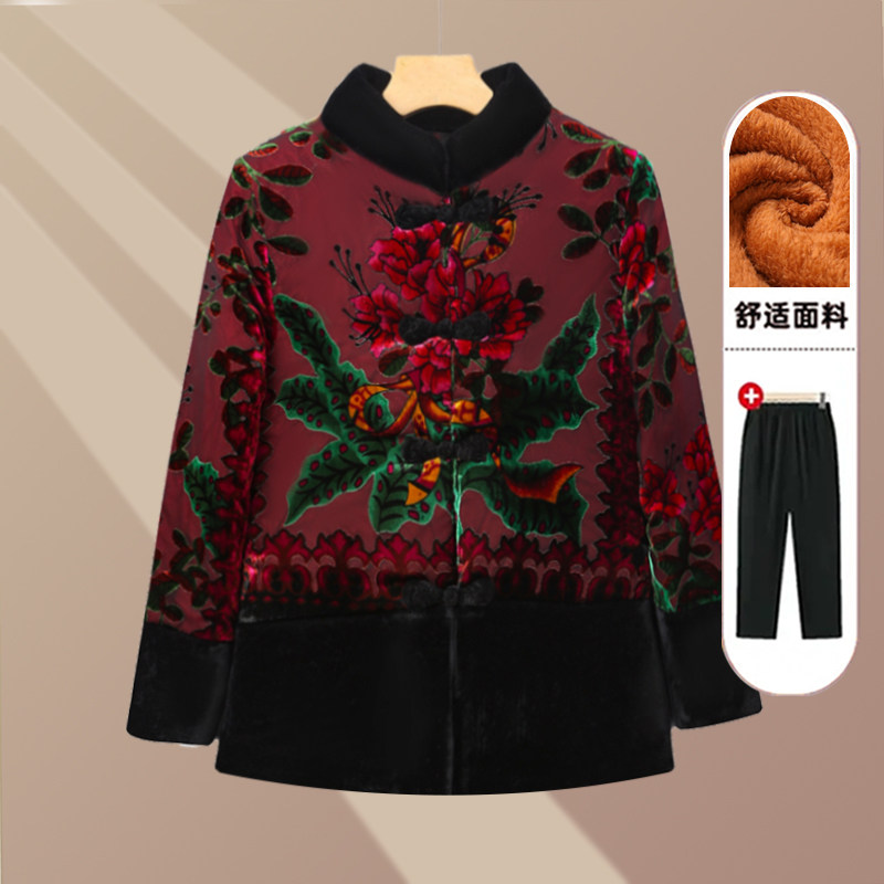 老年人冬装女奶奶金丝绒棉衣外套