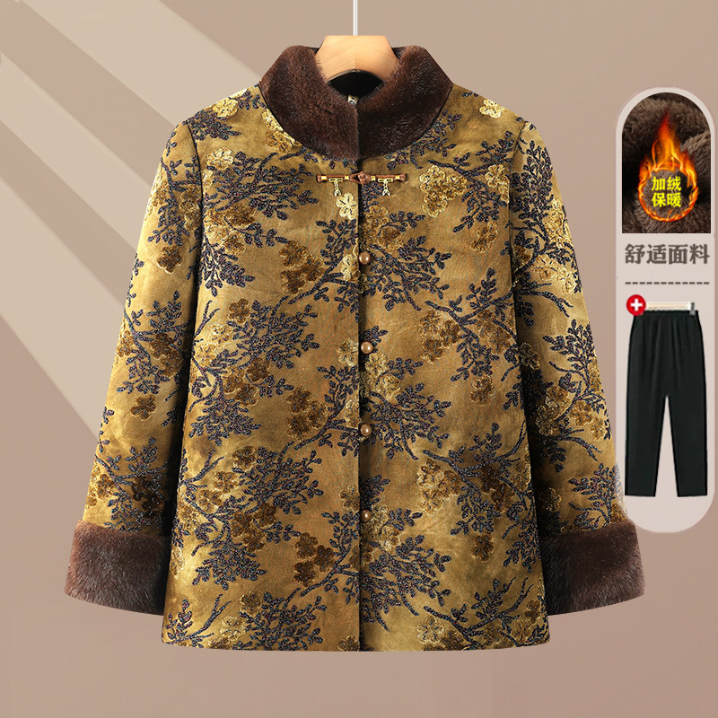 冬季加绒加厚立领妈妈棉服