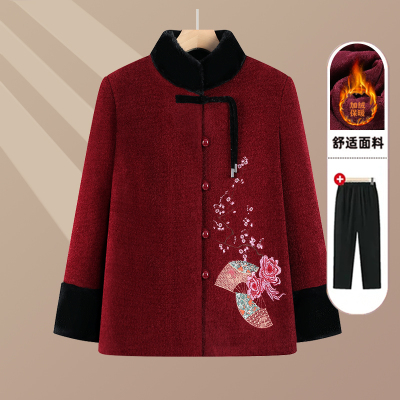 妈妈冬装外套加绒加厚新中式