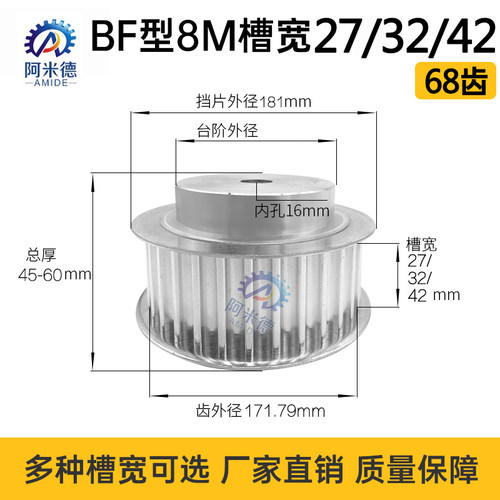 68齿8M 铝合金8M同步皮带轮 同步轮 齿数68 带宽25/30/40