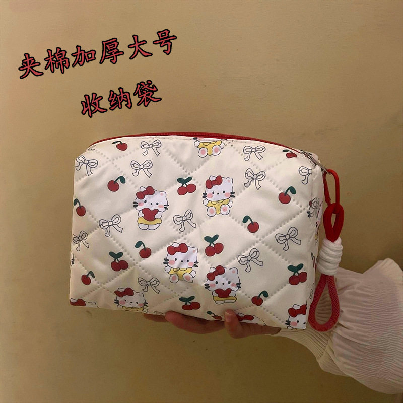 猫咪樱桃化妆包大容量可爱日系耐脏加棉洗漱化妆品收纳储物