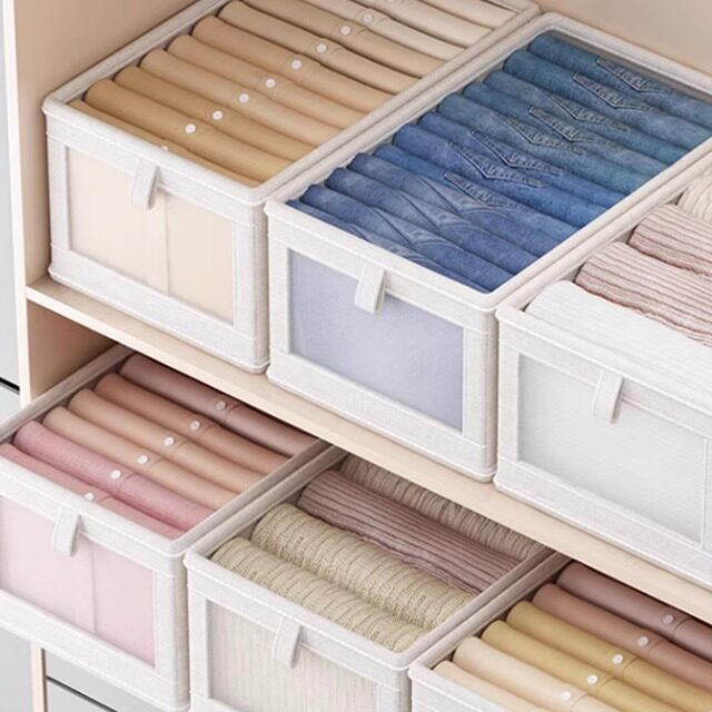 布艺可视窗收纳盒箱衣柜抽屉式内衣衣服整理箱家用大号可折叠