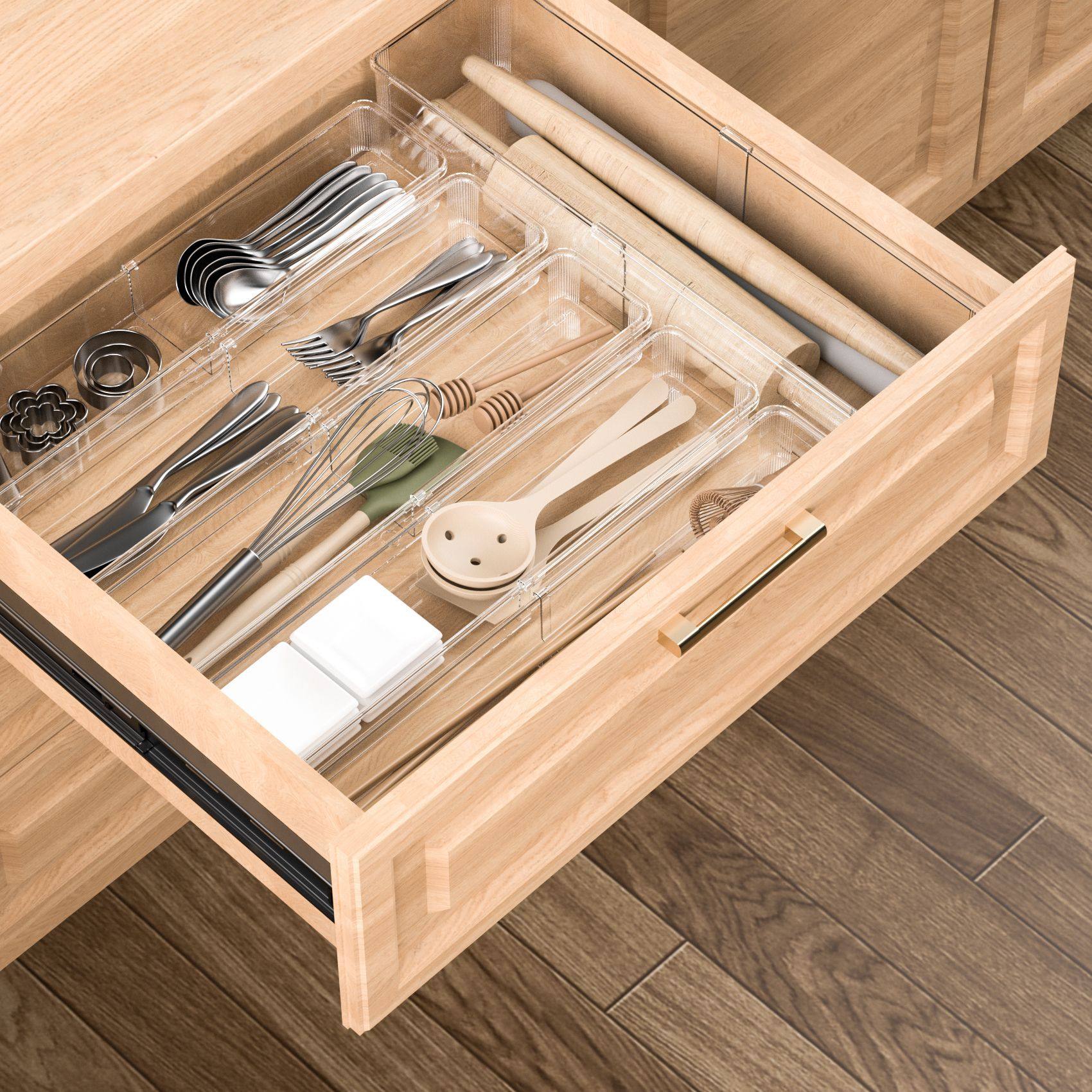 厨房抽屉收纳盒可伸缩抽屉内置分隔筷子刀叉餐具整理盒杂物,厨房/烹饪用具,抹布架/厨房清洁收纳架,淘宝优惠券,粉丝福利购,淘宝优惠卷