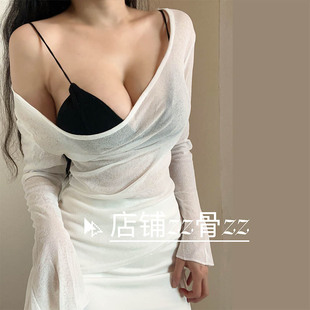 ZZ骨ZZ 秋冬新款欧美休闲纯欲风辣妹性感半透明百搭气质长袖T恤