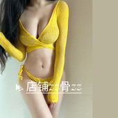 ZZ骨ZZ 欧美风性感网眼V领胸交叉系带半透明弹力纯色睡衣上衣 新款