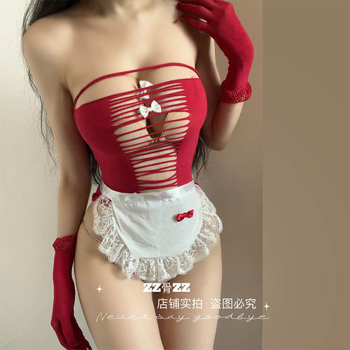 ZZ骨ZZ  新款纯欲性感风镂空弹力女仆制服居家情趣免托睡衣套装