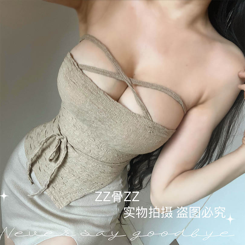 ZZ骨ZZ夏季新款欧美风街头休闲百搭设计感交叉系带不规则显胸背心
