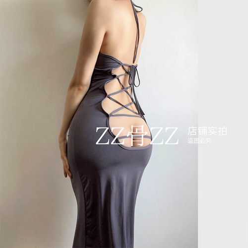 欧美风包臀裙纯色交叉绑带