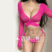 ZZ骨ZZ 欧美辣妹性感纯欲风网眼V领胸交叉系带半透明睡衣上衣 新款