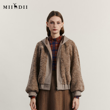 谜底羊羔毛短外套连帽百搭宽松234MD1463