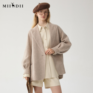 谜底绵羊毛呢子大衣女宽松双面呢外套244MD1545