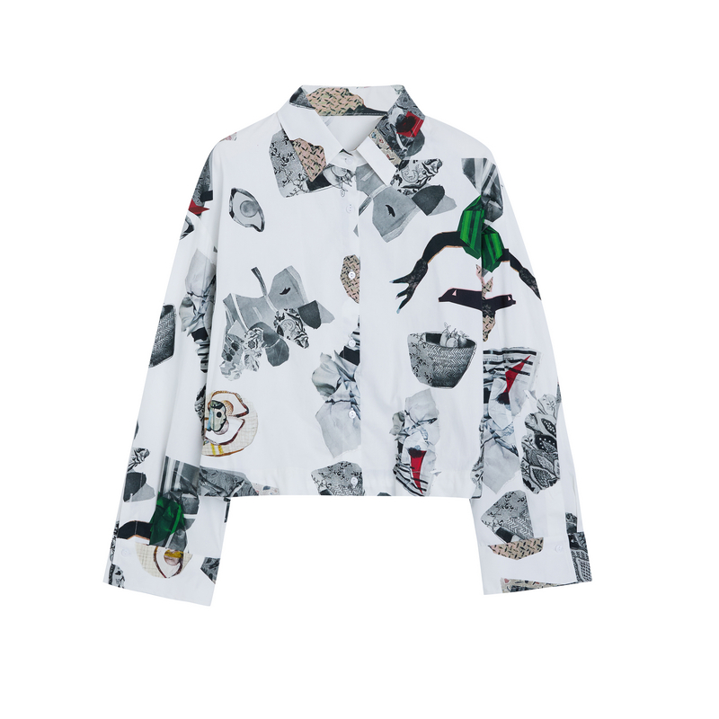 谜底印花衬衫长袖花色纯棉短衬衣255MC6026