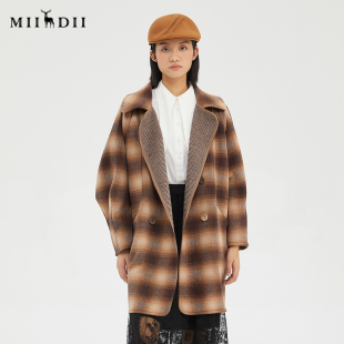 谜底复古格纹中长款 羊毛呢大衣外套女229MD6197