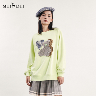 谜底中长款 绣花卫衣大廓形宽松圆领241MV0057