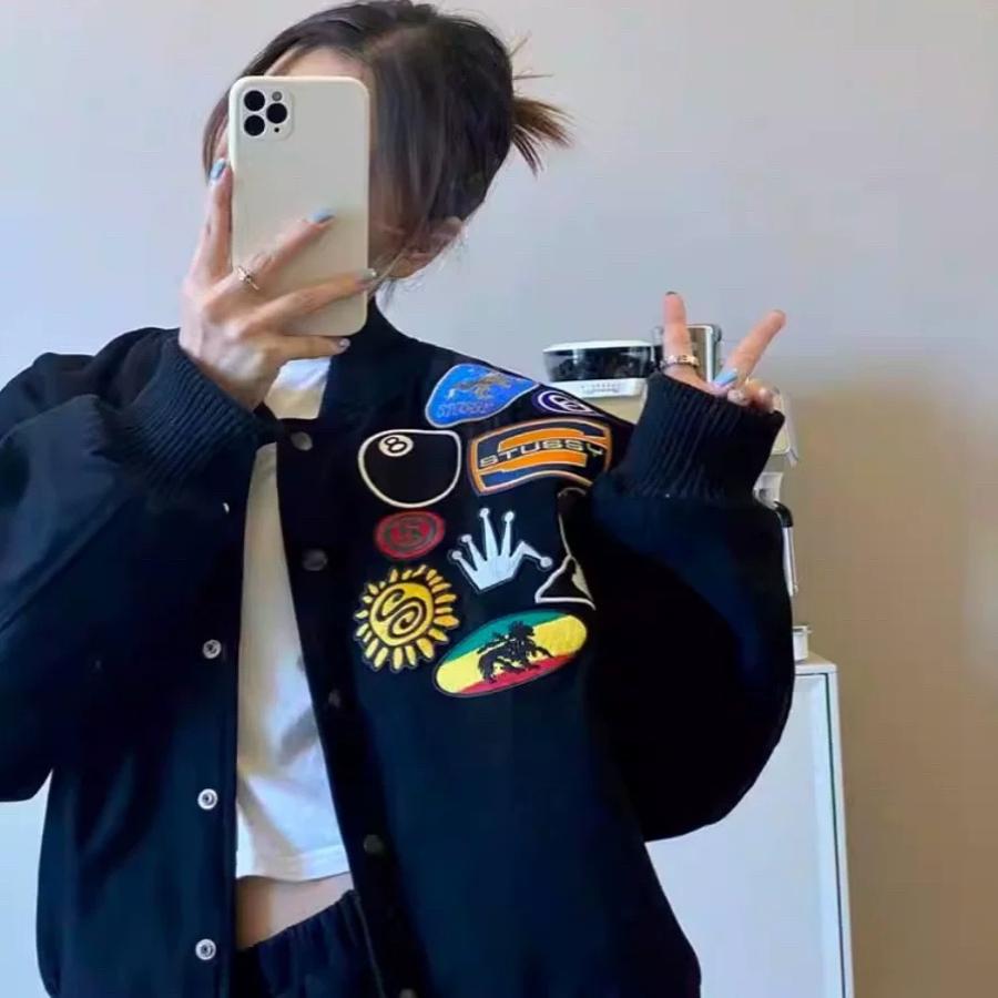 美式街头刺绣棒球服男女机车外套嘻哈潮牌春秋季情侣宽松飞行夹克