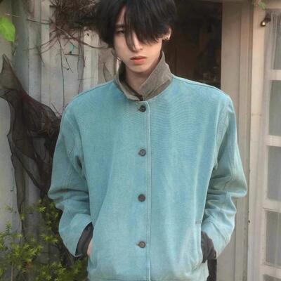 美式复古湖水绿夹克男短工装外套