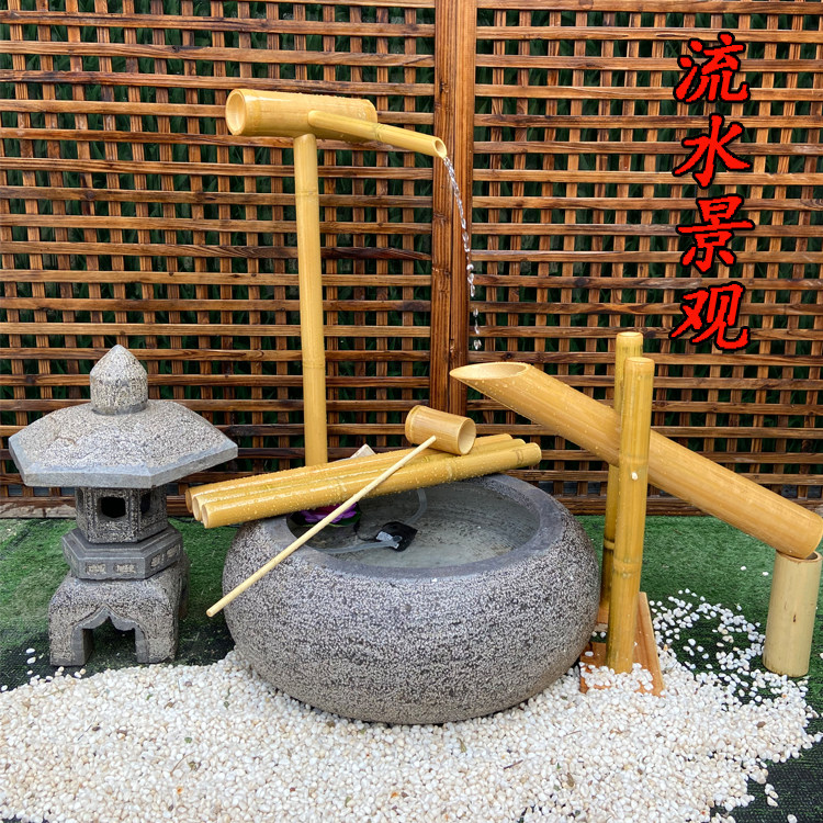 庭院流水石钵鱼缸日式景观鱼缸花园别墅流水造景新中式风格枯山水