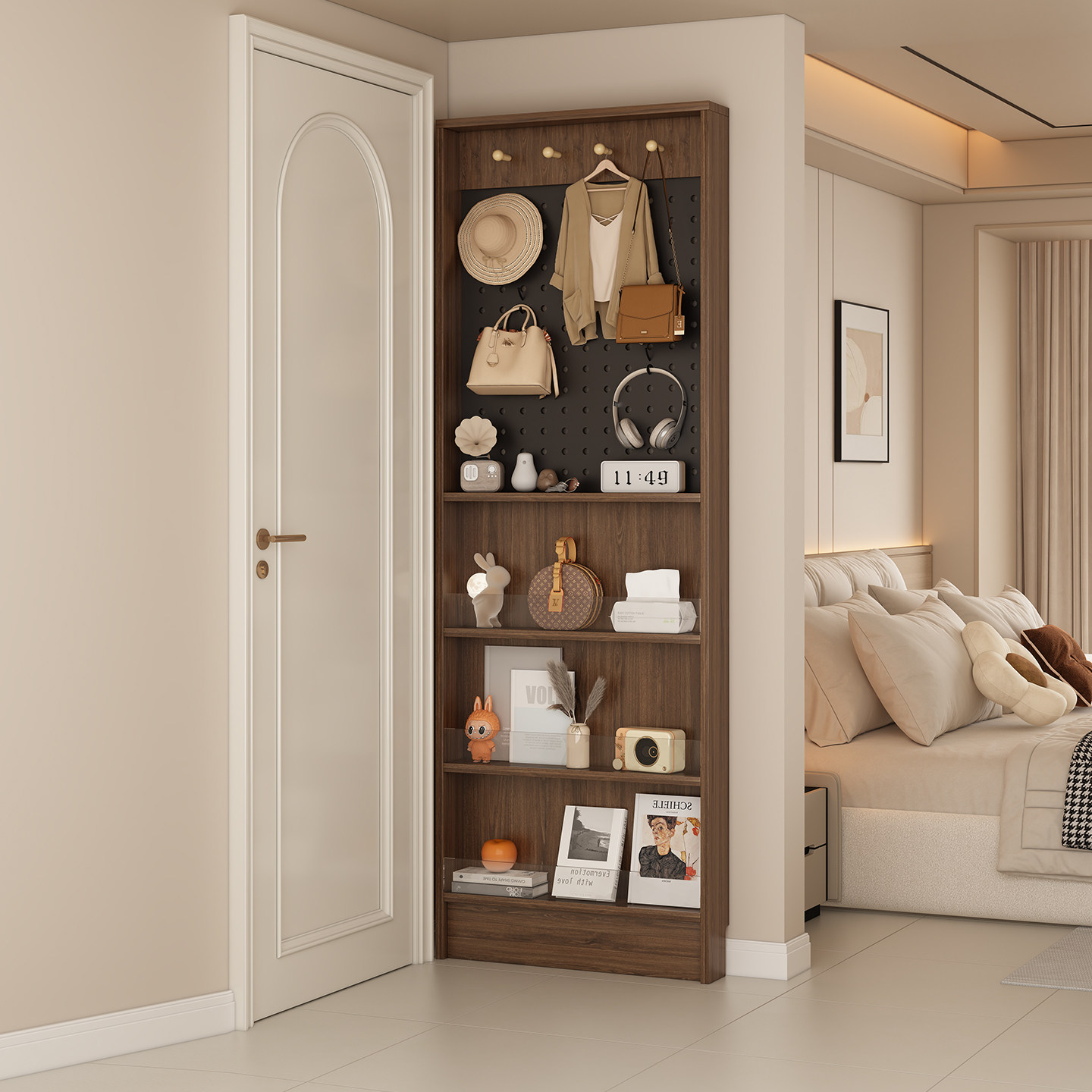 门后超薄10cm洞洞板挂衣一体靠墙极窄多层收纳置物书架落地储物柜