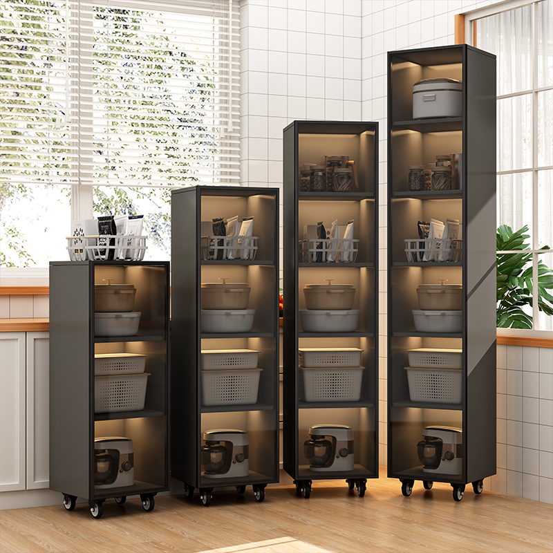 家用廚房落地窄款夾縫邊冰箱可移動立柜置物儲物架多層收納柜帶門